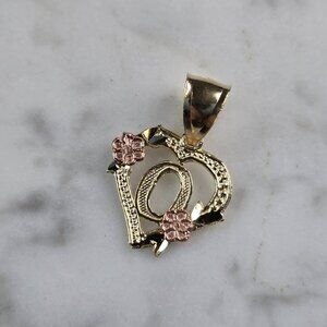 Womens 10K Yellow & Rose Gold Initial Letter " Q "  Heart Pendant 0.9g E3825